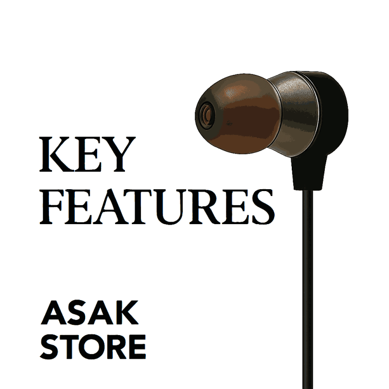 تصویر هدفون مغناطیسی U11 از برند ASAK STORE همراه با عبارت FAQ، نمایش‌دهنده نمای نزدیک از گوشی، کنترلر داخلی و جک ۳.۵ میلی‌متری. طراحی مینیمال با زمینه سفید و فونت مشکی.